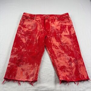 Robins Jean Shorts Mens 42 Red Jorts Acid Wash Denim Distressed Cut Off Baggy